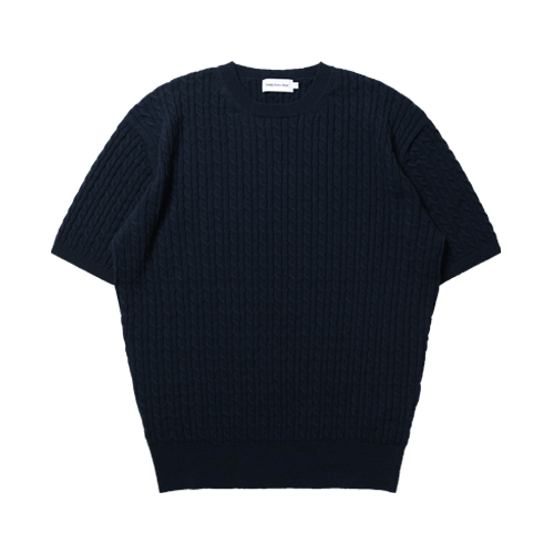 Short Sleeved Cable Round Knit (Dark Navy)