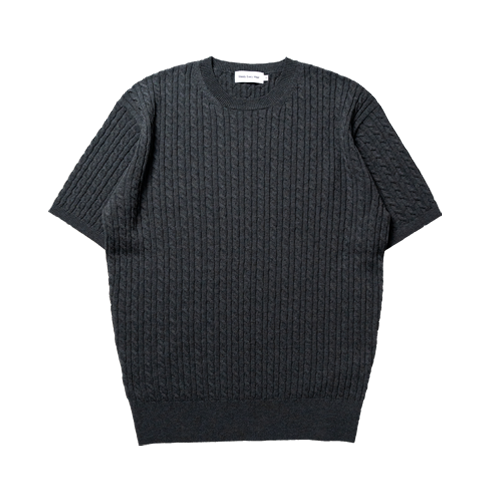 Short Sleeved Cable Round Knit (Dark Grey)